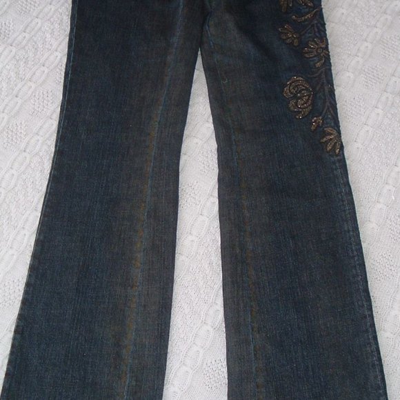 Ck39 Calvin Klein blue denim jeans  gold painted boho vintage 27 x 33 NWT - Picture 3 of 8